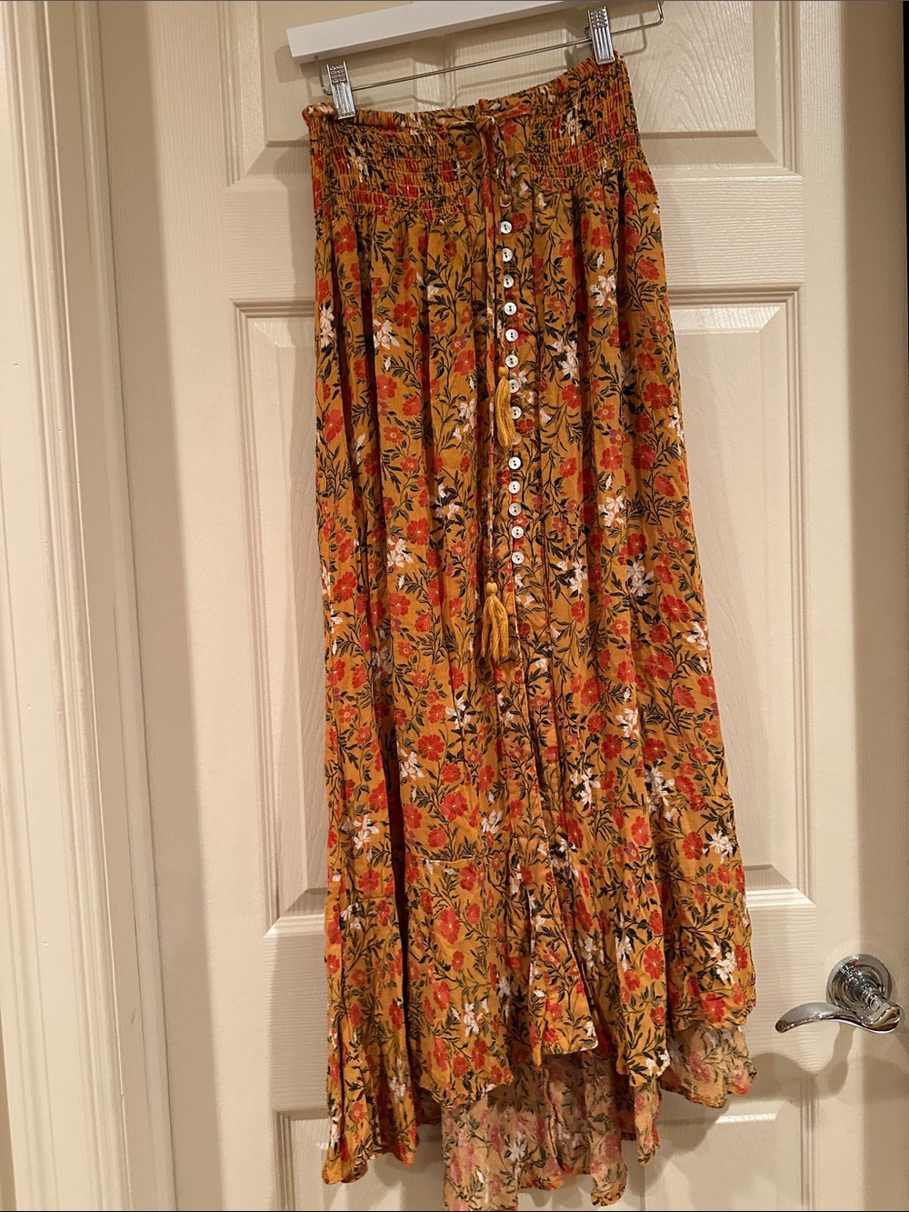 Rachel Zoe Mustard Floral High-Low Button Maxi Skirt